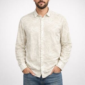 Men's Beige Leaf Print Casual Shirt
